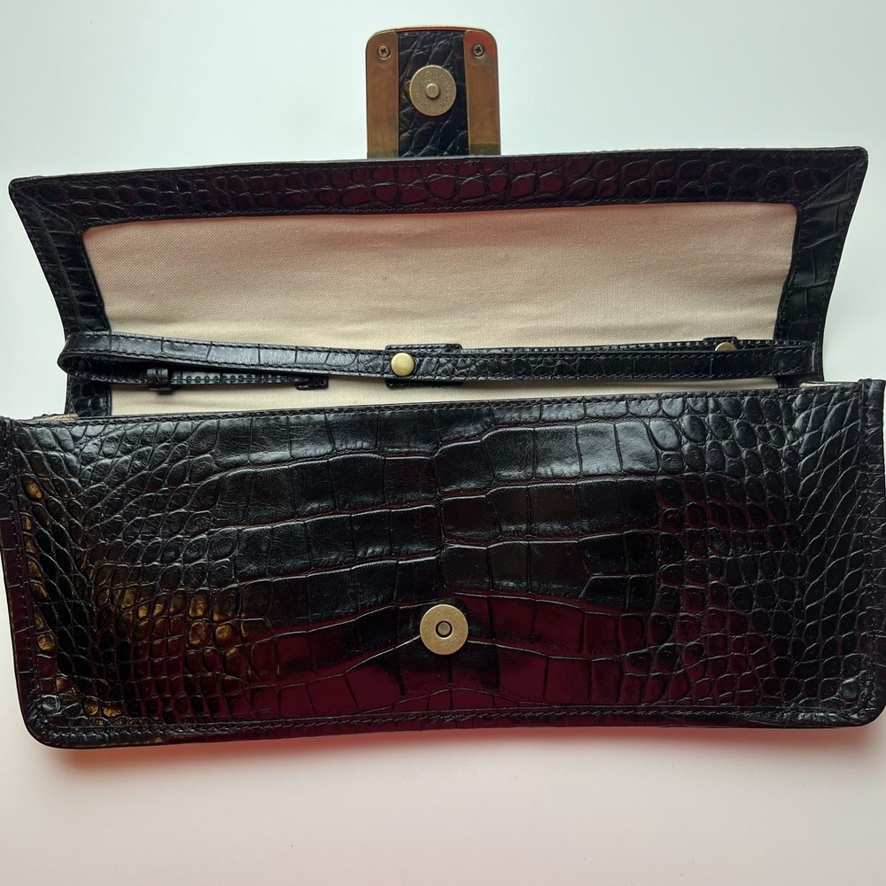 Cole Haan Elena Black Croc Embossed Clutch - Picture 10 of 11